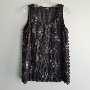 Karen Kane Top with ruffles in blacks with silver